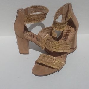 Size 11 tan fringe high heel sandals